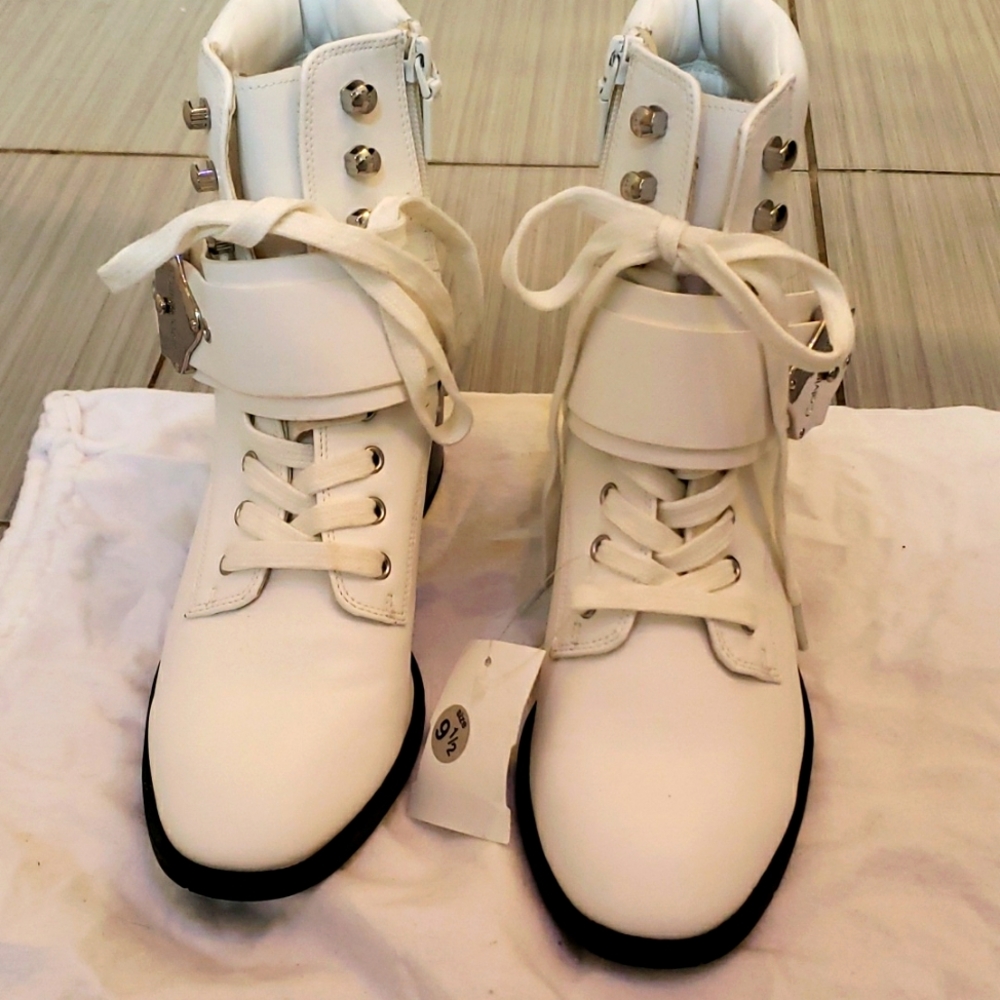 Calvin Klein white buckle lace up booties..new!